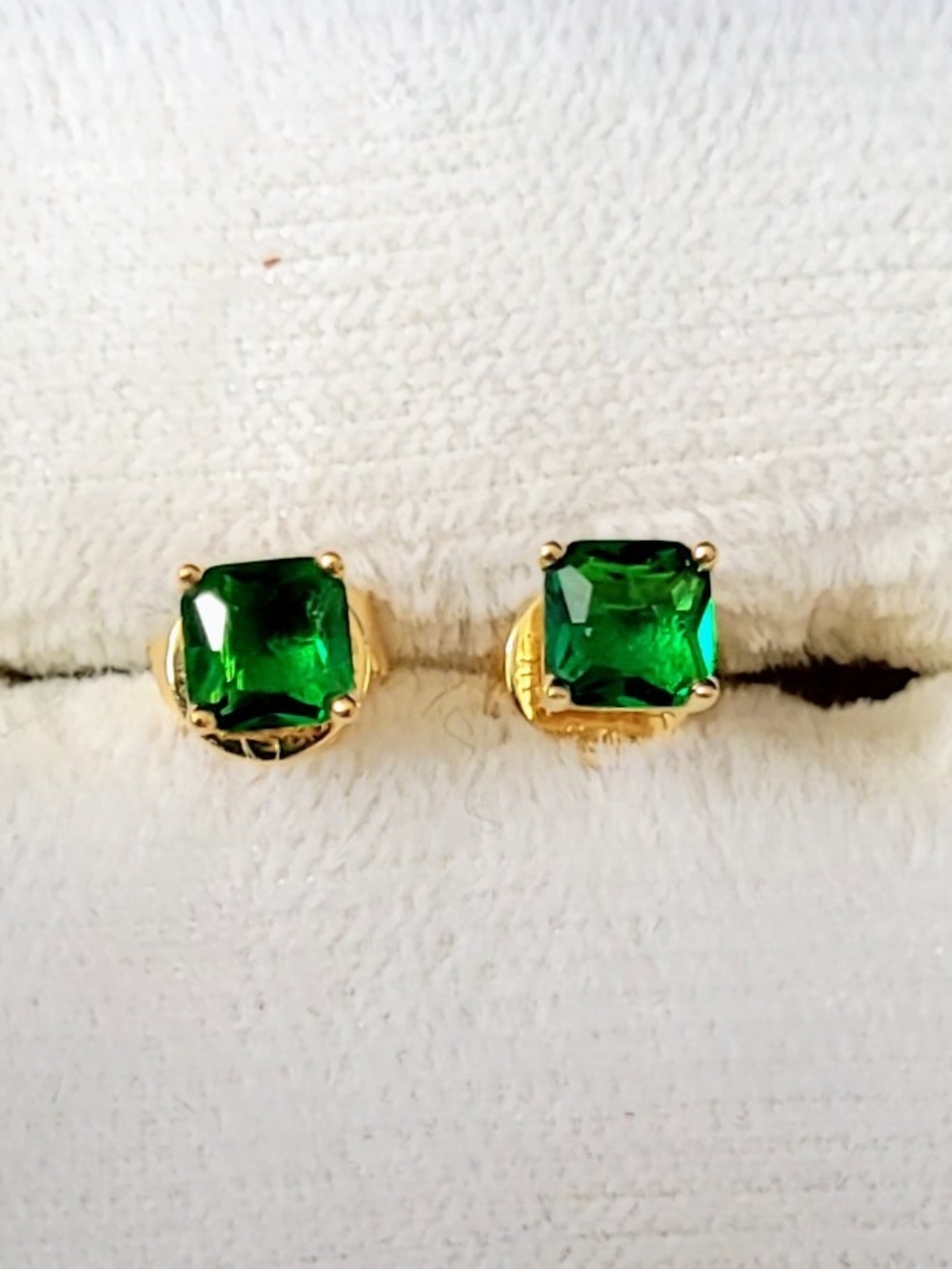 Hillberg & Berk Gold Vermeil Over 925 Green Square Gem Stud Earrings  Minimalist